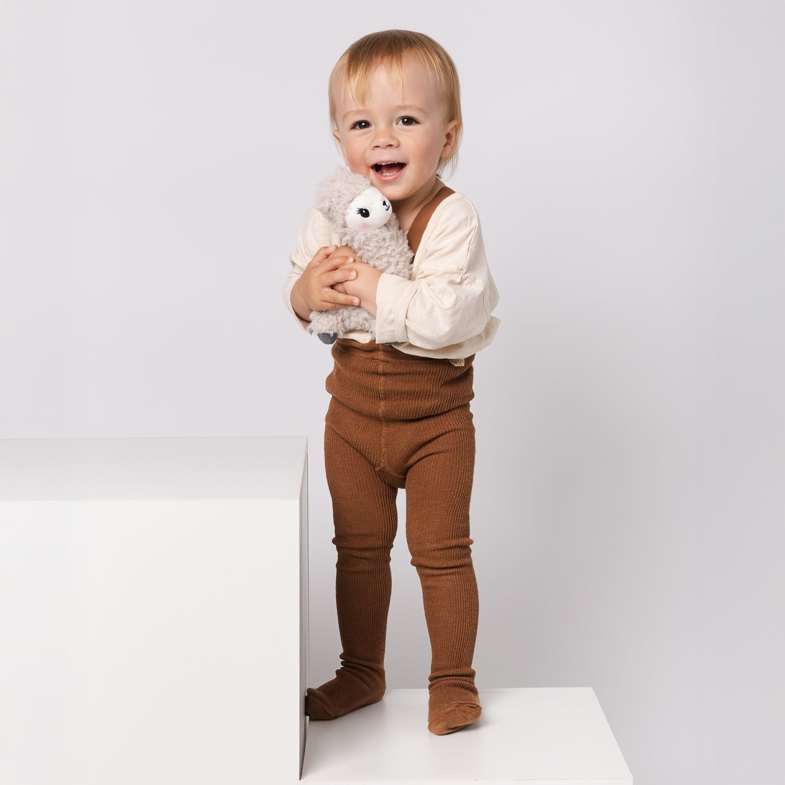 Punčocháče s kšandami s příměsí baby alpaky vlny - Oříškově hnědá