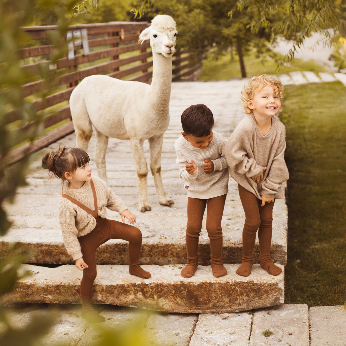 Punčocháče s kšandami s příměsí baby alpaky vlny - Oříškově hnědá