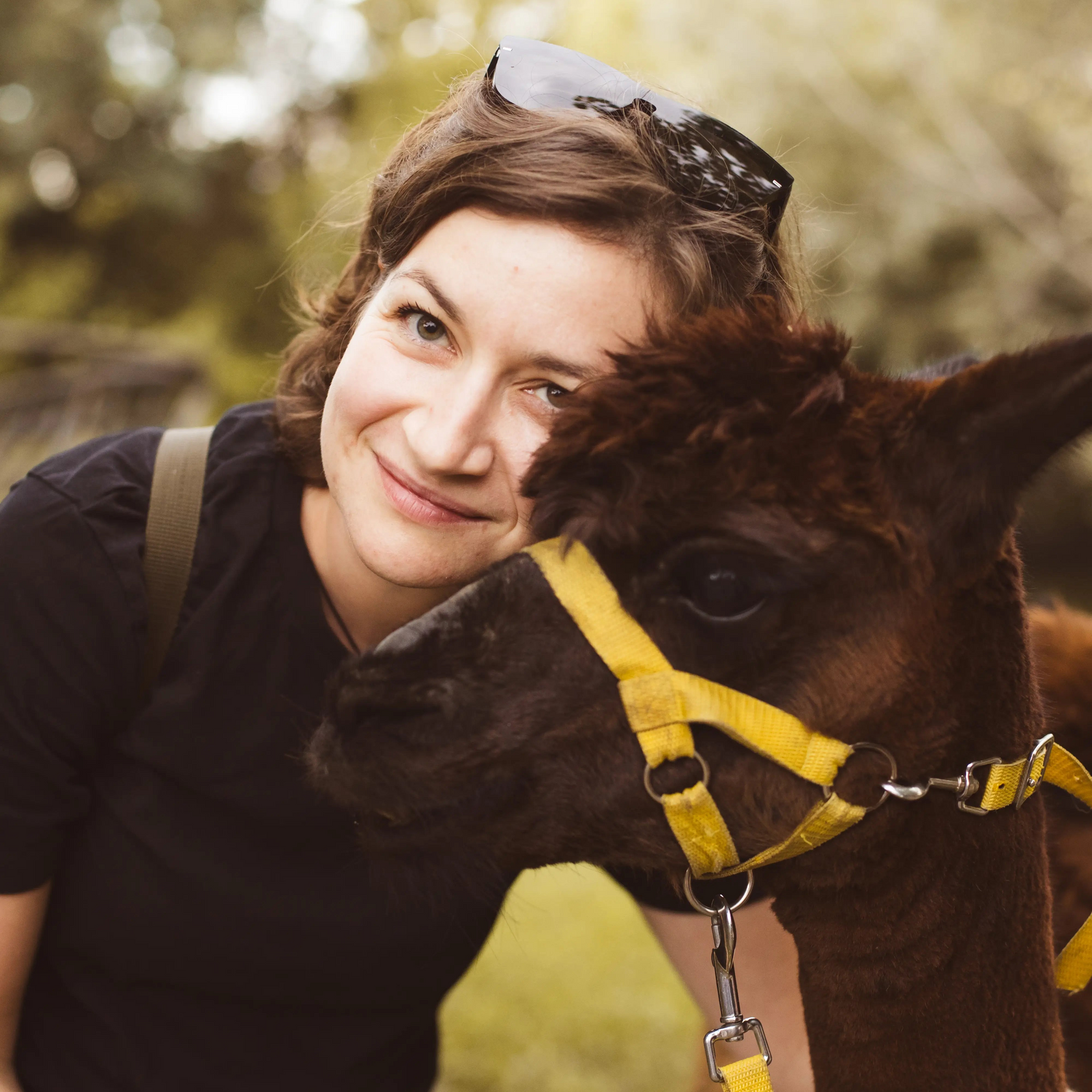 Veronika Perželová pri baby alpaky vonku