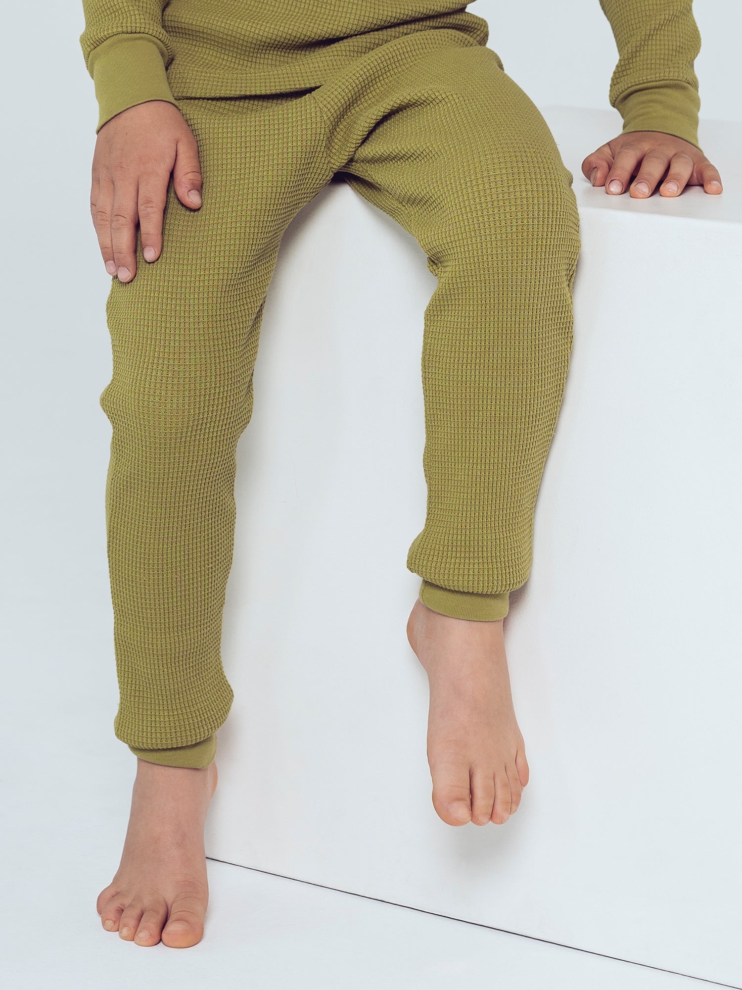 Vaflové Legíny GOTS - Olivová Zelená